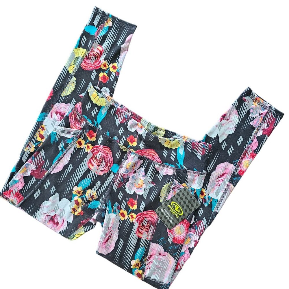 Athletic Works Rose Floral Legging Pants Girls size L or 10/12